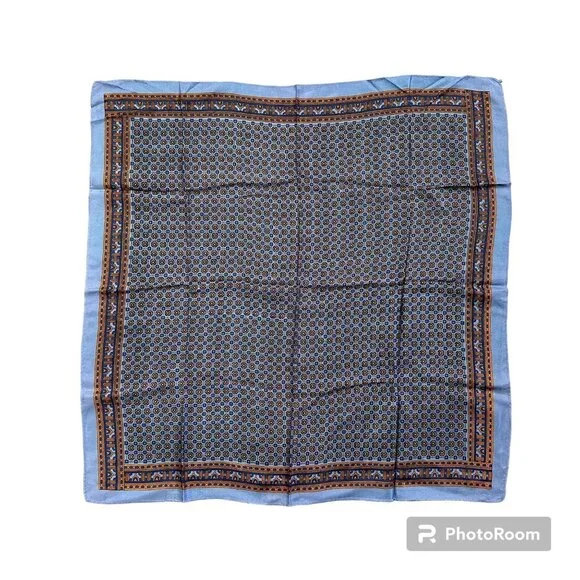 Vintage Scarf Glentex Japan Blue Orange Geometric Square Wrap Accessory 1970s - Picture 2 of 9